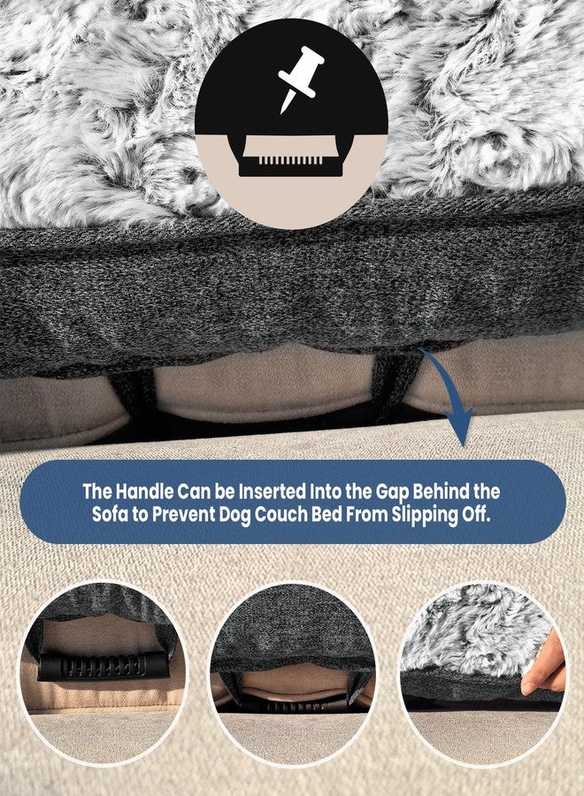 blunique Calming Large Dog Bed for Couch, 41 x 37 inch Removable Couch Cover for Dogs Washable, Non-Slip Fluffy Plush Dog Sofa Mat for Furniture Protector - Dark Grey - Image 3